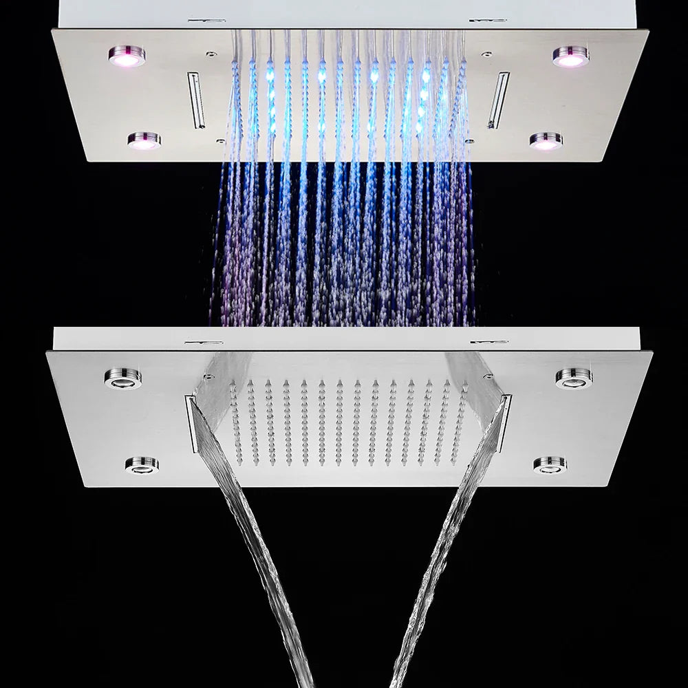 Afralia™ LED Rain Waterfall Shower Head with Remote Control and Color-changing LED - 50*35CM Square