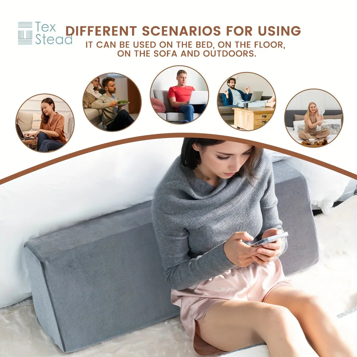 Afralia™ Memory Foam Wedge Bolster Pillow with Linen Case, Long Daybed Support Companion