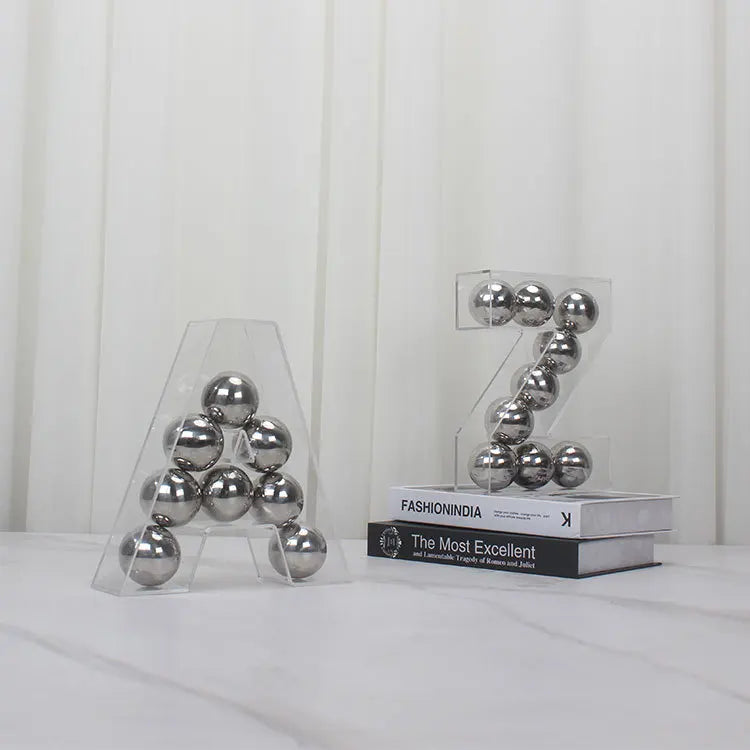Afralia™ Clear Acrylic Geometric Gold Ball Alphabet Letter Figurine Home Decor