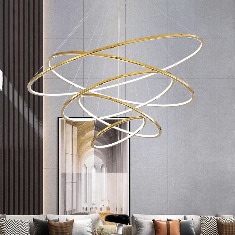 Afralia™ Nordic Golden Circle LED Chandelier for Villa Living Room, Hall Decor & Lighting