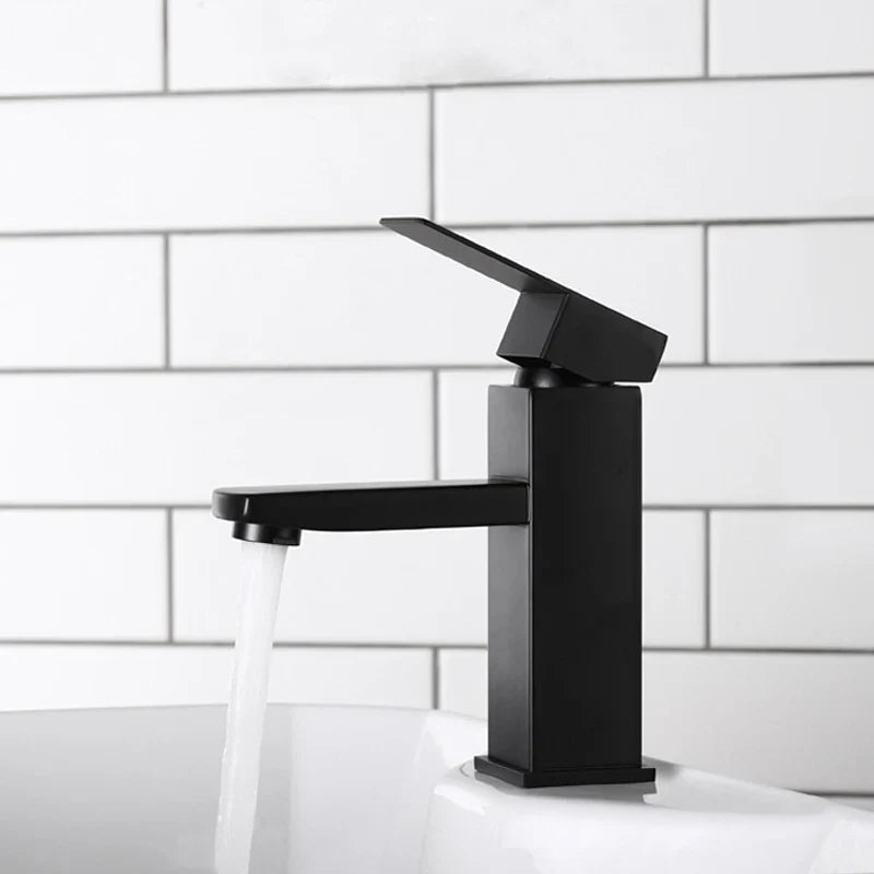 Afralia™ Black Basin Faucet Single Handle Hot Cold Water Mixer for Bathroom Sink