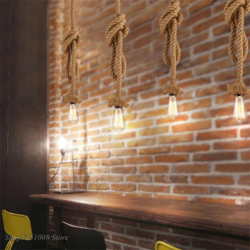 Afralia™ Hemp Rope Net Chandelier Pendant Lamp for DIY Cafe and Bar Decor
