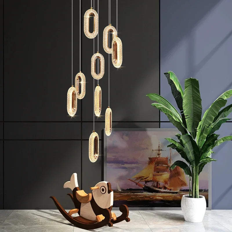 Afralia™ Crystal Rings Chandelier: Staircase Luxury LED Lighting Fixture