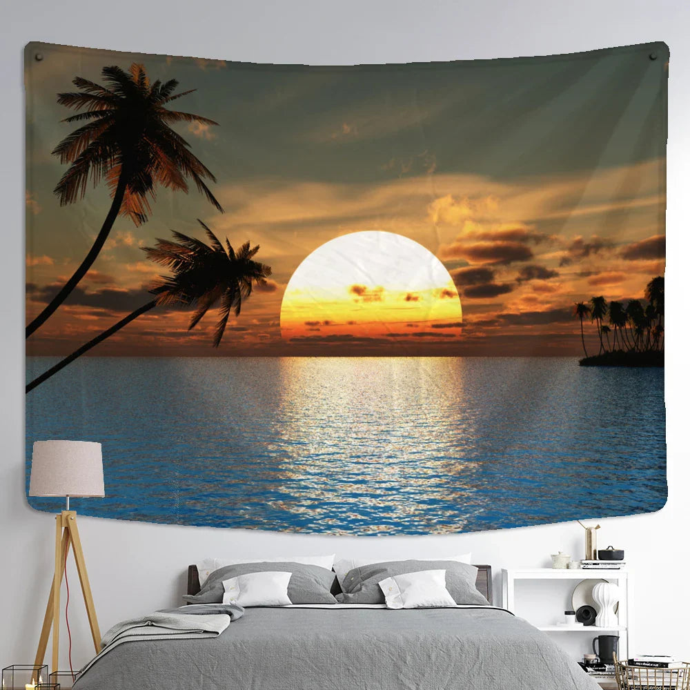 Afralia™ Sunset Seaside Landscape Tapestry Wall Hanging for Bohemian Hippie Decor