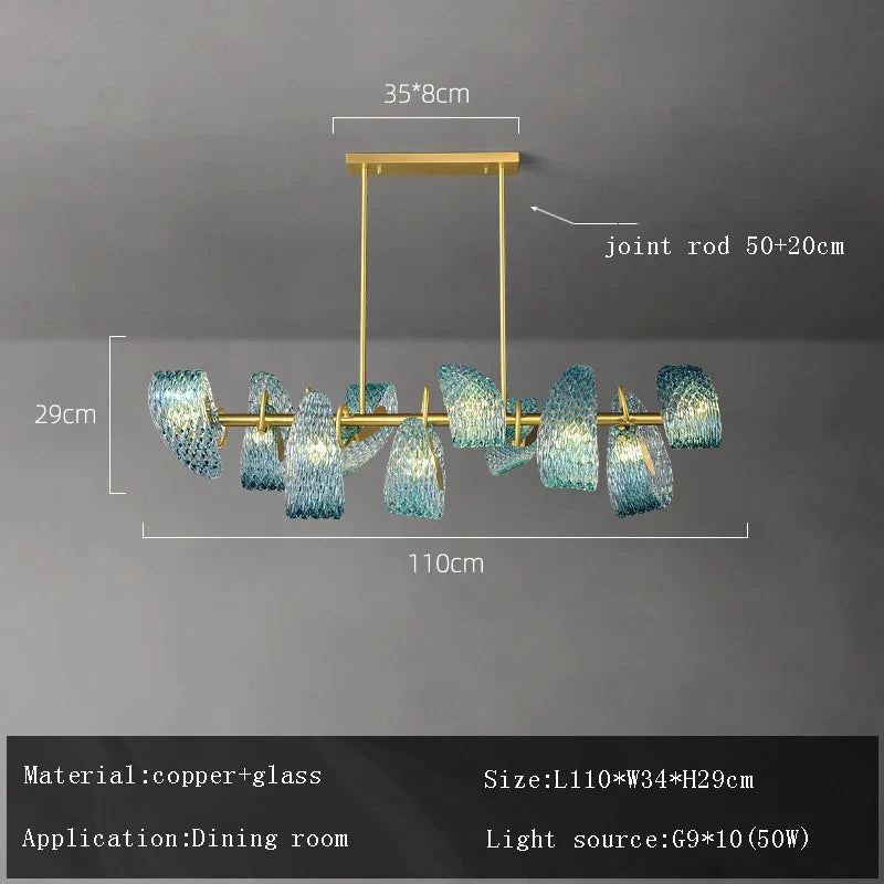 Afralia™ Blue Glass Flower Ceiling Chandelier Copper Hanging Lamps