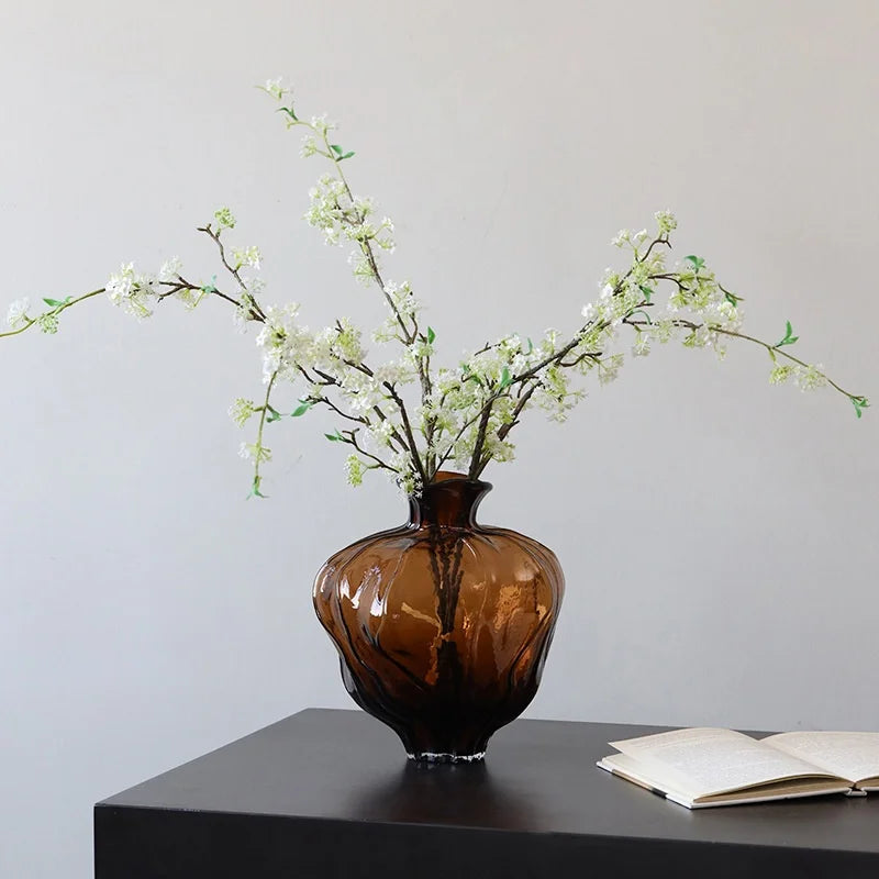 Afralia™ Brown Wavy Grain Glass Vase Terrarium Flower Home Decor Bottle