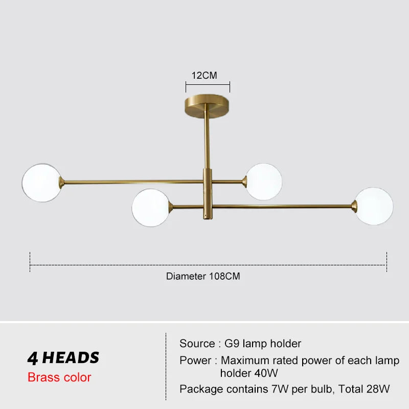 Afralia™ Glass Brass Chandelier Modern Pendant Light for Home Living Room Restaurant Bedroom