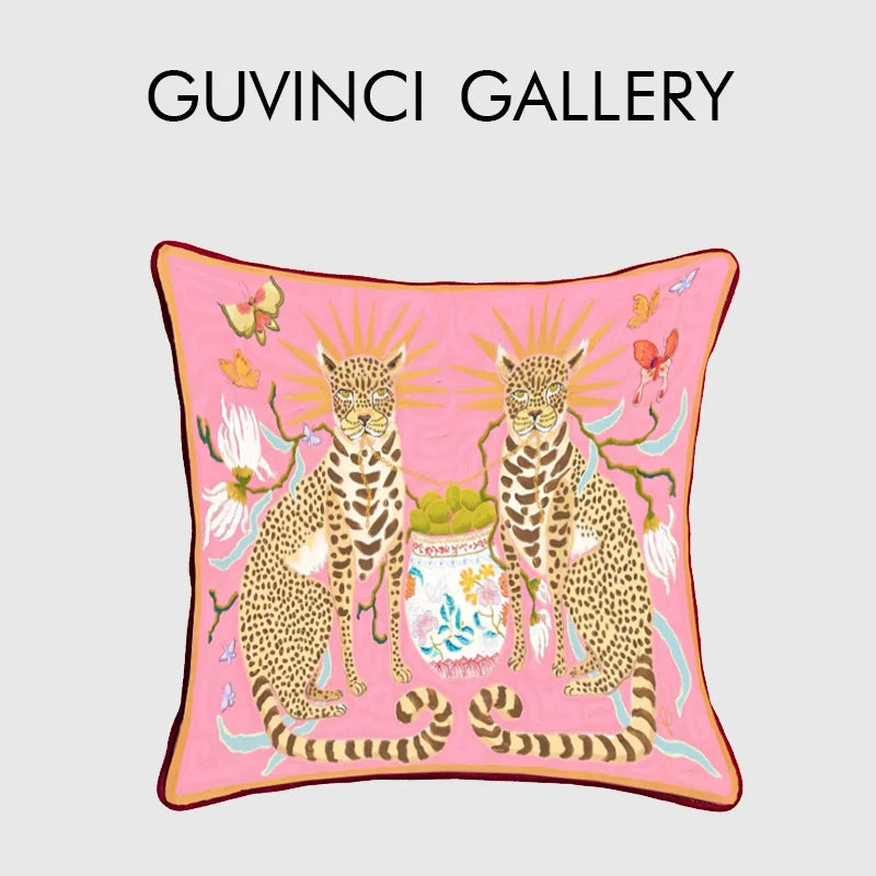 Afralia™ Pink Lion Dog Chinoiserie Style Decorative Cushion Cover