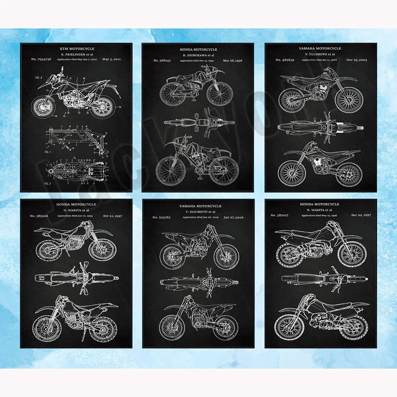 Afralia™ Dirt Bike Patent Blueprint Poster Canvas Wall Art