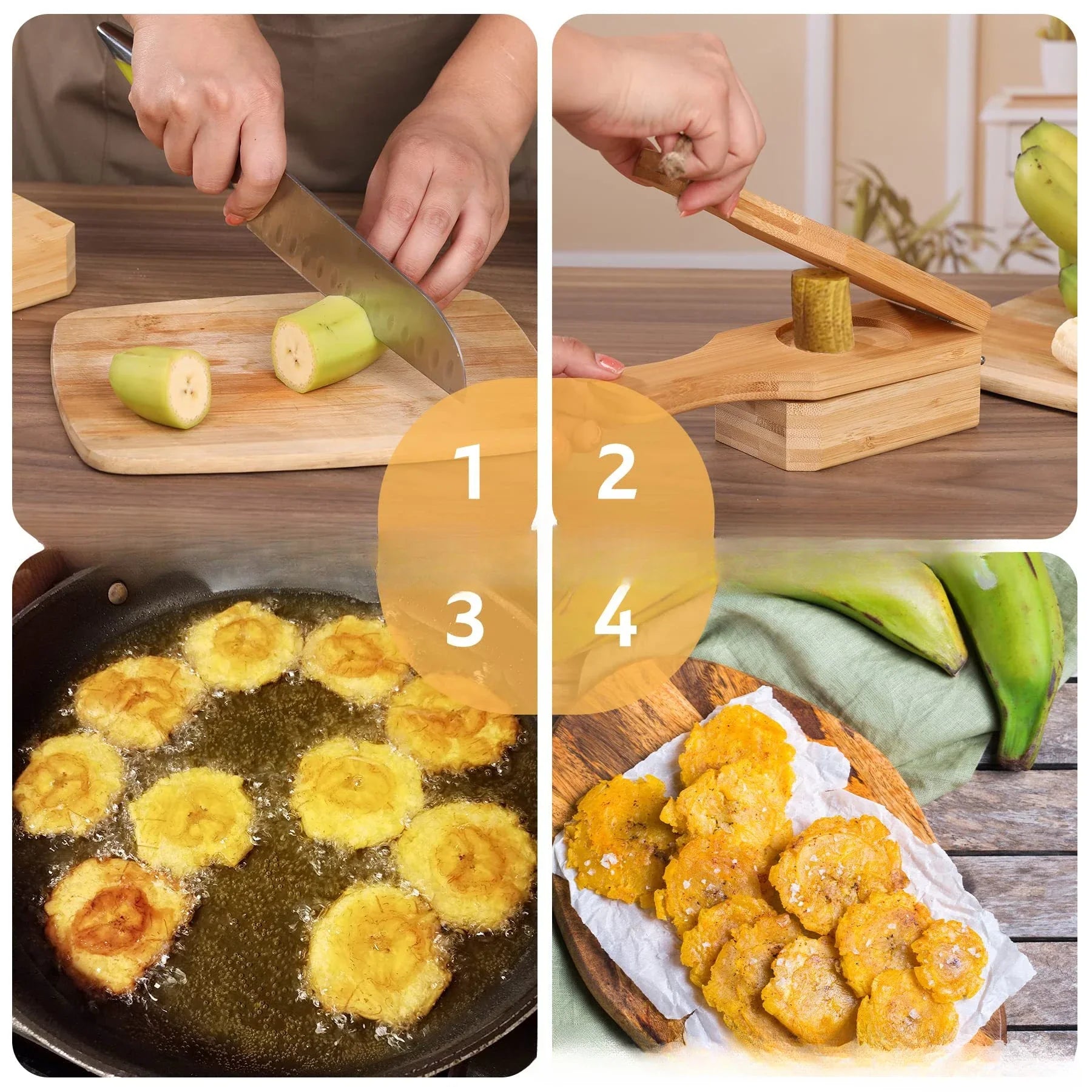 Afralia™ 2-In-1 Wooden Banana Smasher & Meatball Maker for Tostones