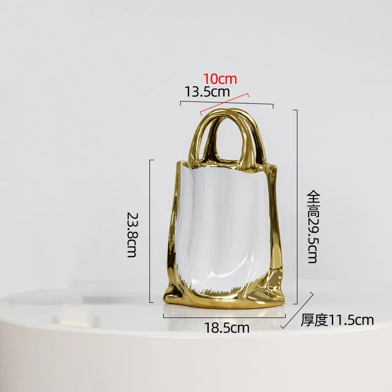 Afralia™ Gold Handbag Vase: Creative Ceramic Floral Arrangement Terrarium Home Decor