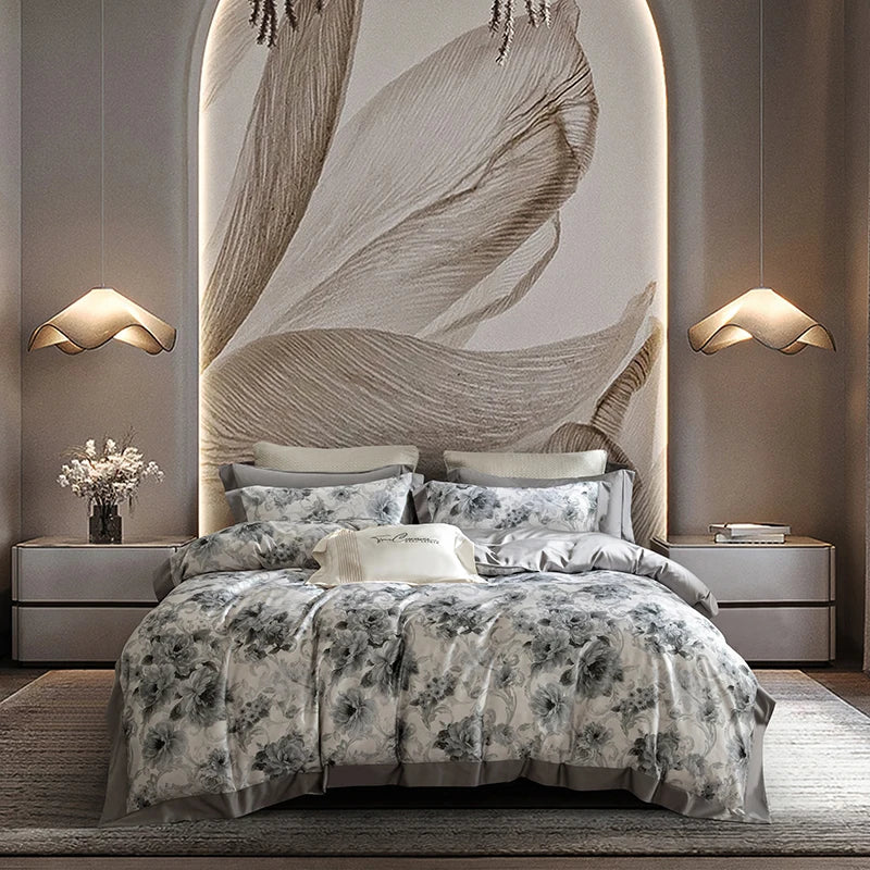 Afralia™ Vintage Flowers Bedding Set - Soft Silky Lyocell Cotton, Oil Painting Style