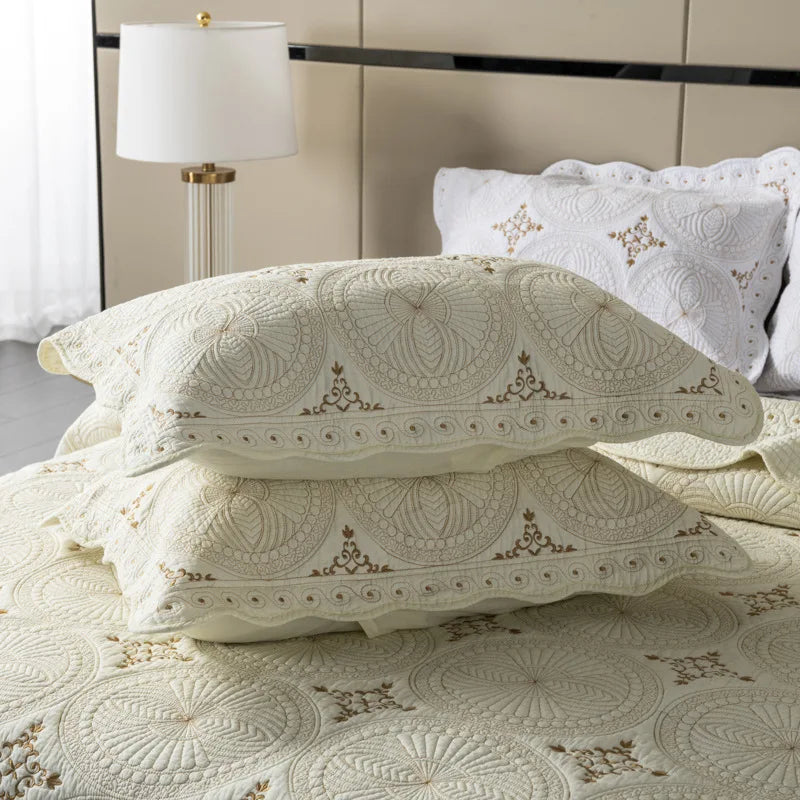 Afralia™ Gold Embroidery Cotton Bohemia Quilt Set - 3PCS Coverlet & Pillowcase