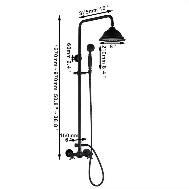 Afralia™ 8" Black Rain Shower Head Set with Hand Spray and Mixer Faucet