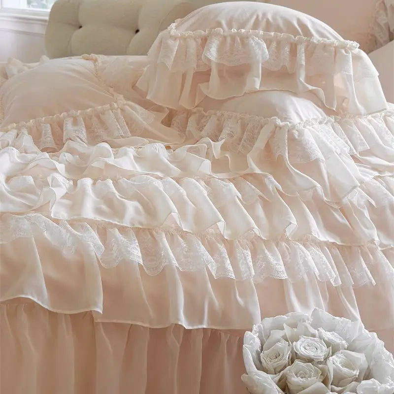 Afralia™ French Princess Bedding Set with Ruffles and Lace