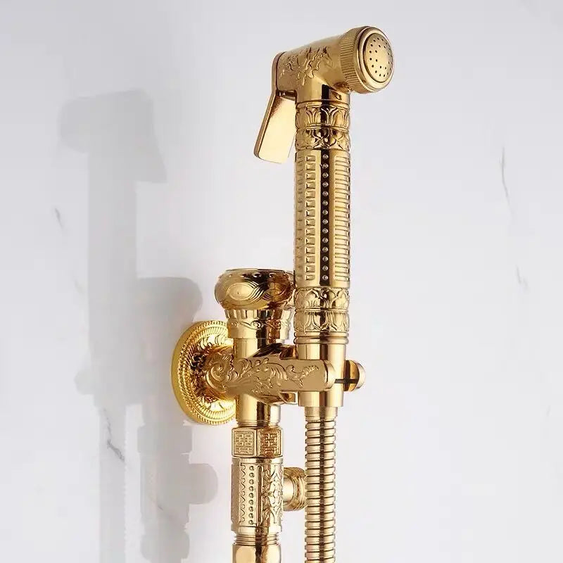 Afralia™ Gold Brass Hand Held Bidet Shattaf Shower Head Set