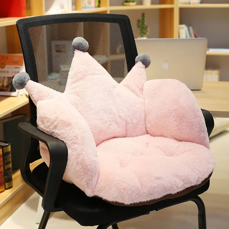 Afralia™ Plush Cartoon Crown Chair Cushion: Comfortable Lumbar Support Seat Pillow