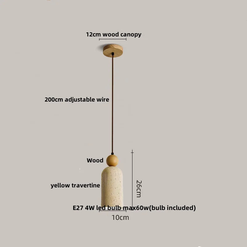 Afralia™ White Glass Ball Pendant Lights Yellow Travertine Wood Hang Lamp