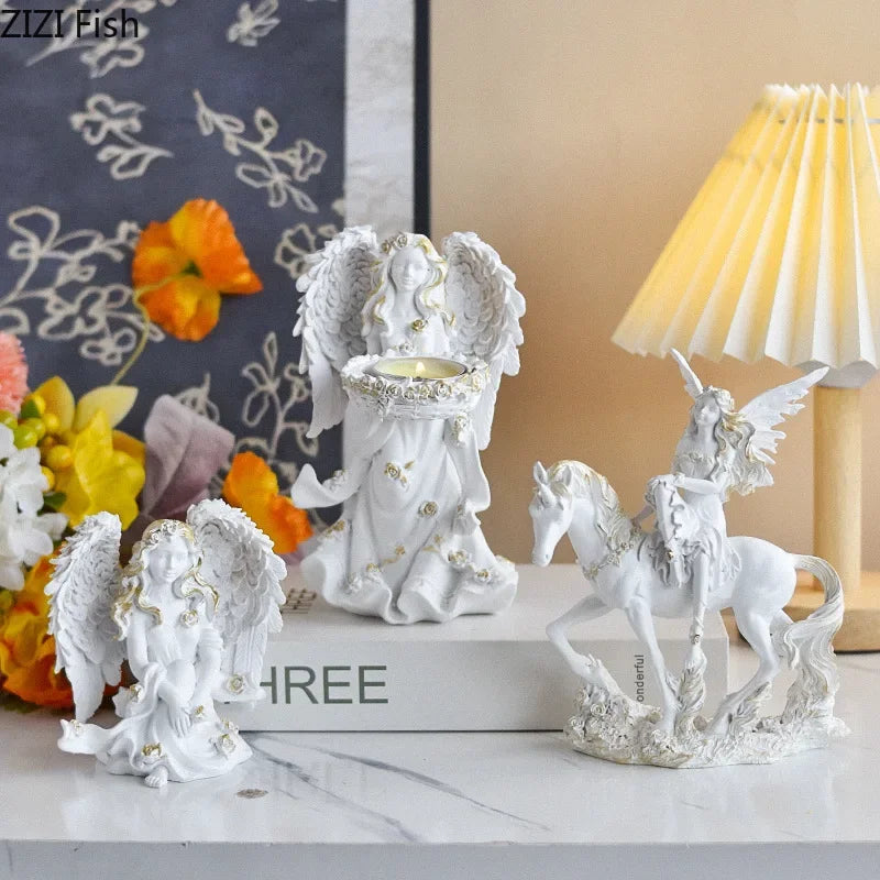 Afralia™ Flower Angel Resin Sculpture Desk Decoration Artwork Ornament
