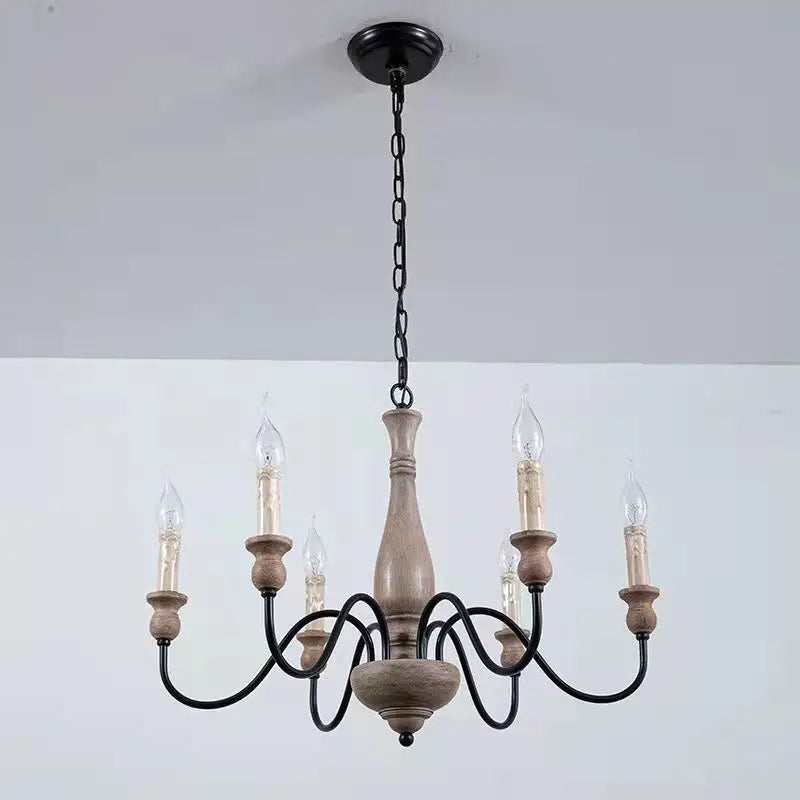 Afralia™ Retro Wooden Chandelier for Dining Room & Living Room Lighting