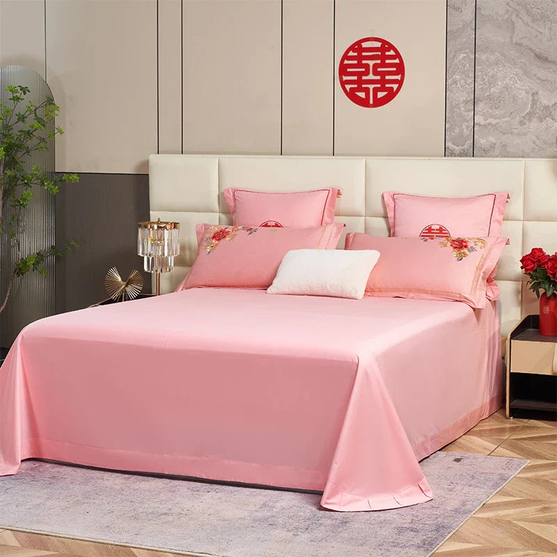 Afralia™ Red Luxury Chinese Wedding Embroidery 4Pcs 800TC Egyptian Cotton Bedding Set