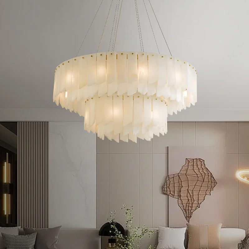 Afralia™ Marble Pendant Chandelier: Spanish Natural Marble Ceiling Lighting for Living Room