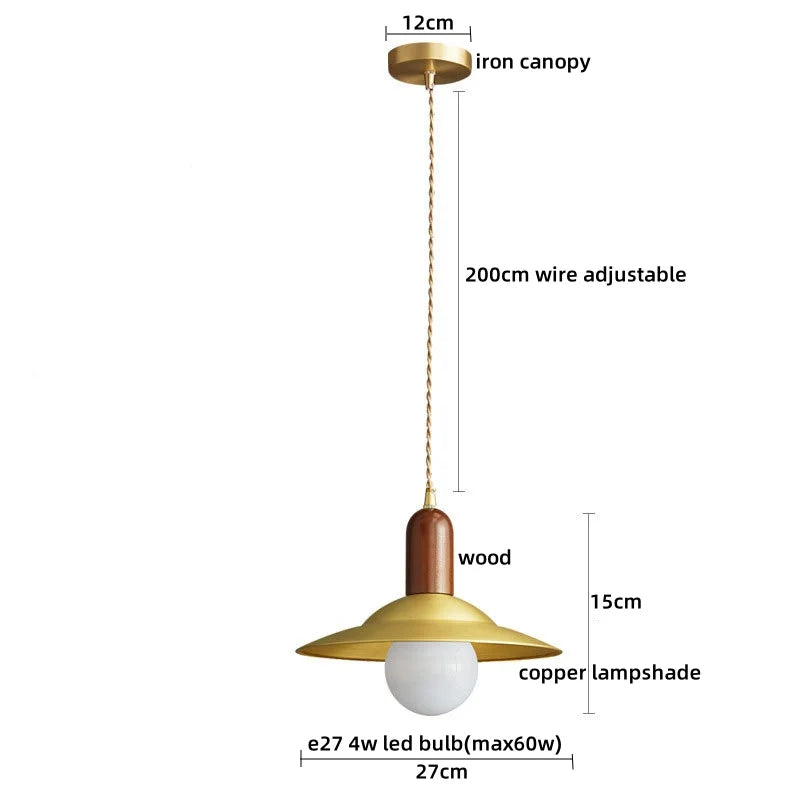 Afralia™ Modern Copper Wood LED Pendant Lamp for Living Dining Bedroom, Nordic Design