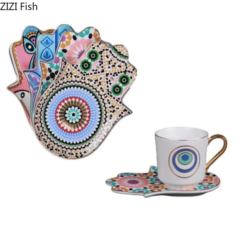 Afralia™ Mystical Gold Gilded Porcelain Coffee Cup & Saucer Set