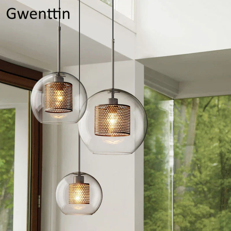 Afralia™ Nordic Glass Pendant Light | Modern Kitchen Dining Hanging Lamps | Industrial Loft LED Fixture