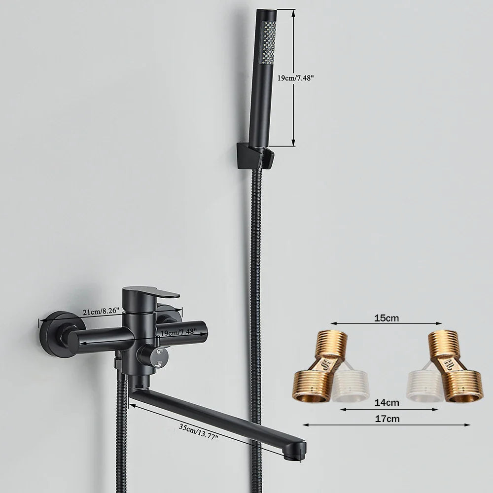 Afralia™ Matte Black Tub Shower Faucet with Swivel Spout Wall Mount Bath Mixer