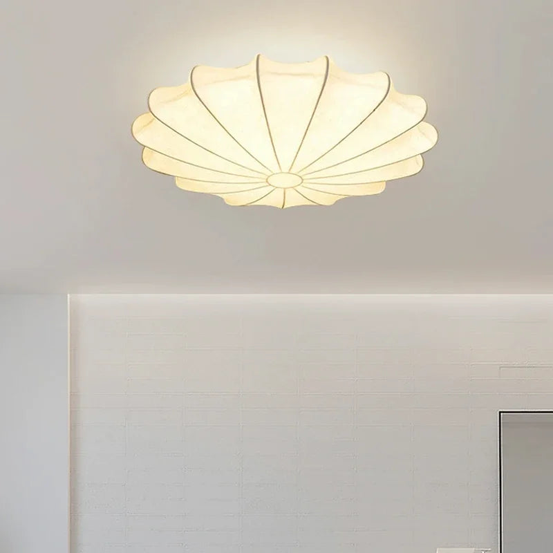 Afralia™ Cream Silk LED Ceiling Lamp for Living Room Bedroom, Nordic Minimalist Style