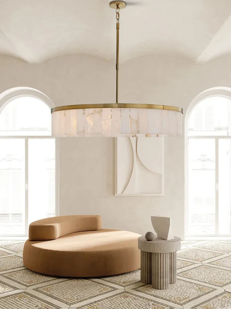Afralia™ Marble Ceiling Pendant Light Brass Luxury Villa Decor Stone Pendant Lamp