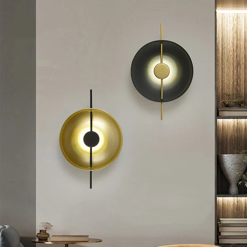 Afralia™ Gold Circle LED Wall Light 10W, Postmodern Black Sconce for Foyer, Bedside, Hotel, Aisle