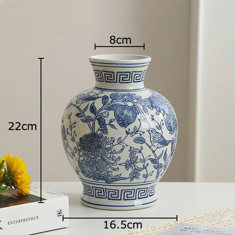 Afralia™ Blue & White Porcelain Vase Pot for Stylish Room Aesthetic Decor & Flowers