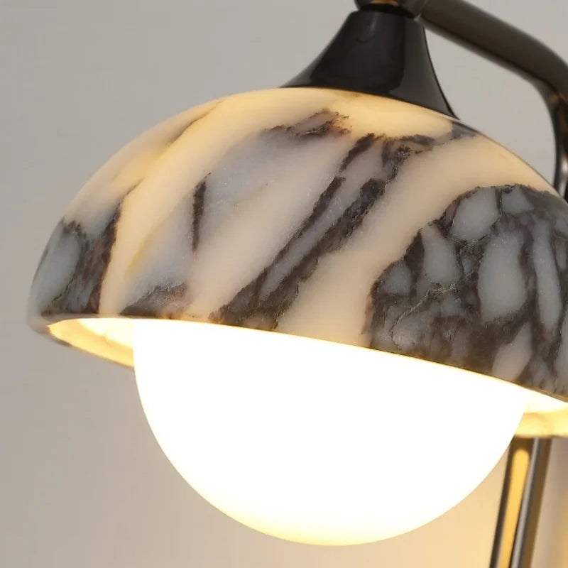 Afralia™ Marble Stone LED Wall Sconce, Rotatable Switch, White Glass, Carbon Steel