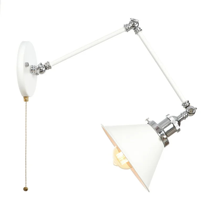 Afralia™ Vintage White LED Wall Sconce Stair Light Fixture with Pull Chain Switch