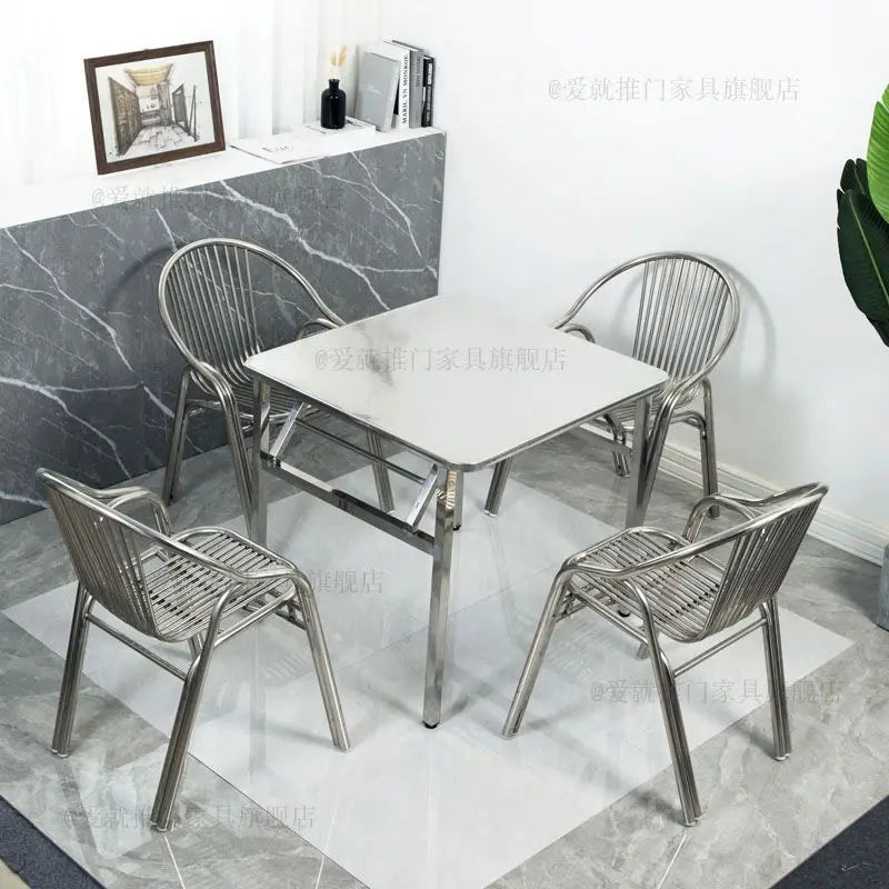Afralia™ Stainless Steel Hollow Backrest Chair for Outdoor, Balcony, Dining - Single