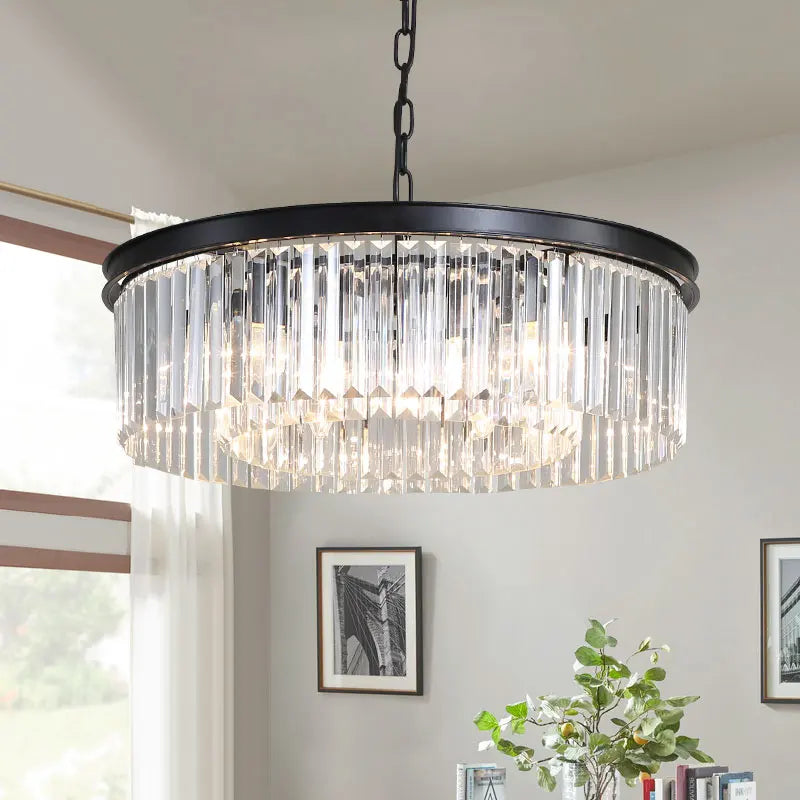 Afralia™ Retro Gold Black Metal Crystal Pendant Lights - Chain Hanging LED Lamp Fixtures