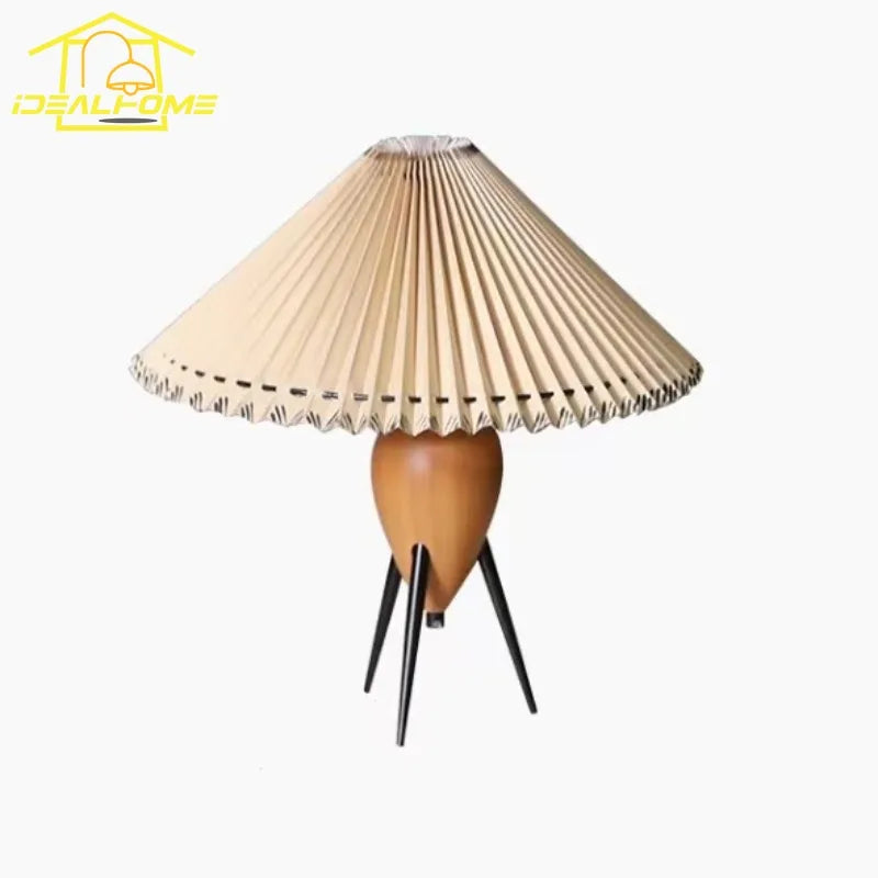 Afralia™ Bauhaus Pleated Wood Table Lamp LED E27 Solid Fabric Desk Light