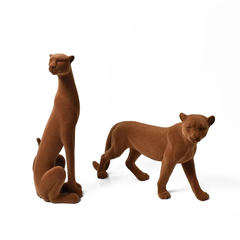 Afralia™ Flocked Leopard Resin Sculpture Figurine Simulation Animal Decor