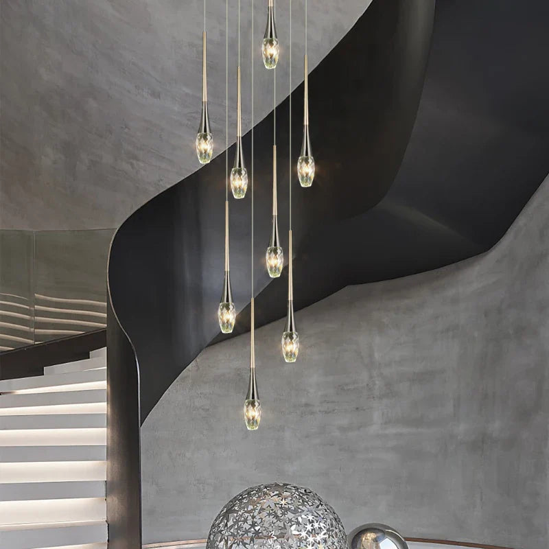 Afralia™ Modern Crystal Long Chandelier for Sales Department, Living Room & Restaurant