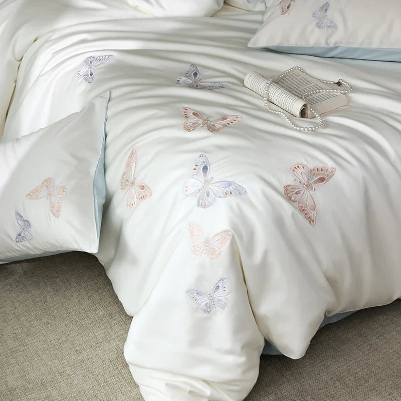 Afralia™ Butterfly Embroidery Lyocell Cotton Bedding Set, Silky Soft Cool Feeling Sheets