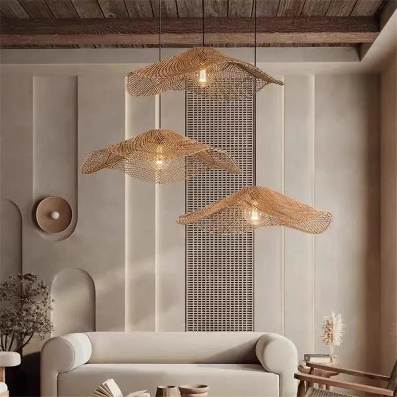 Afralia™ Wicker Chandelier: Japanese Style Hanging Lamp for Restaurants, Hotels, and Homes