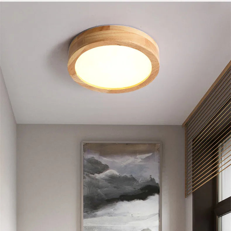 Afralia™ Circular Wood Ceiling Lamp LED Lighting for Living Room, Bedroom, Hallway, and Bathroom