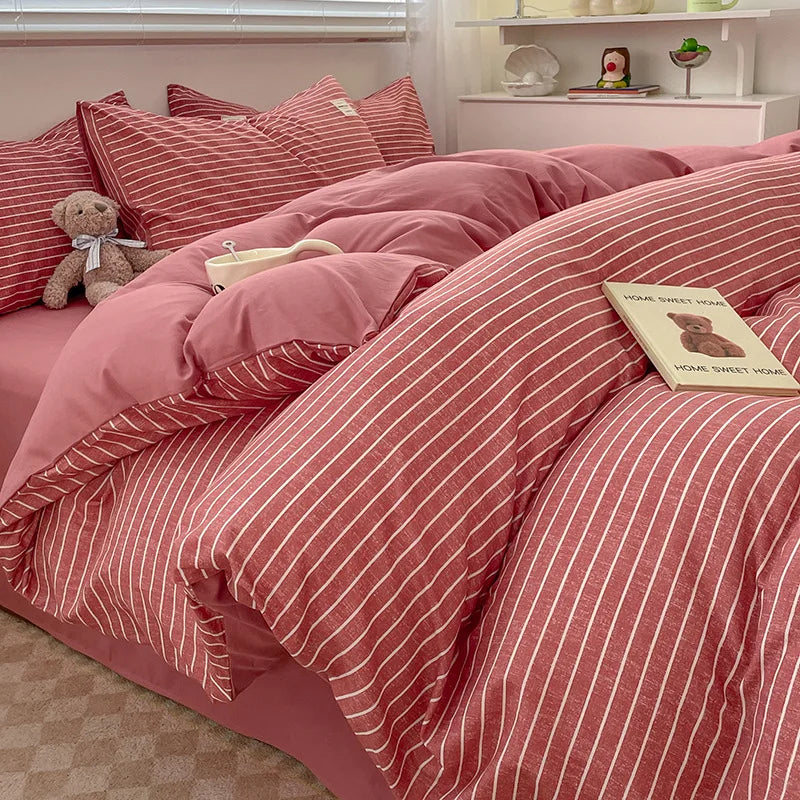 Afralia™ Plaid Queen Size 4Pcs Duvet Cover Set: Skin-Friendly Bedding for King, Single, Double Bed