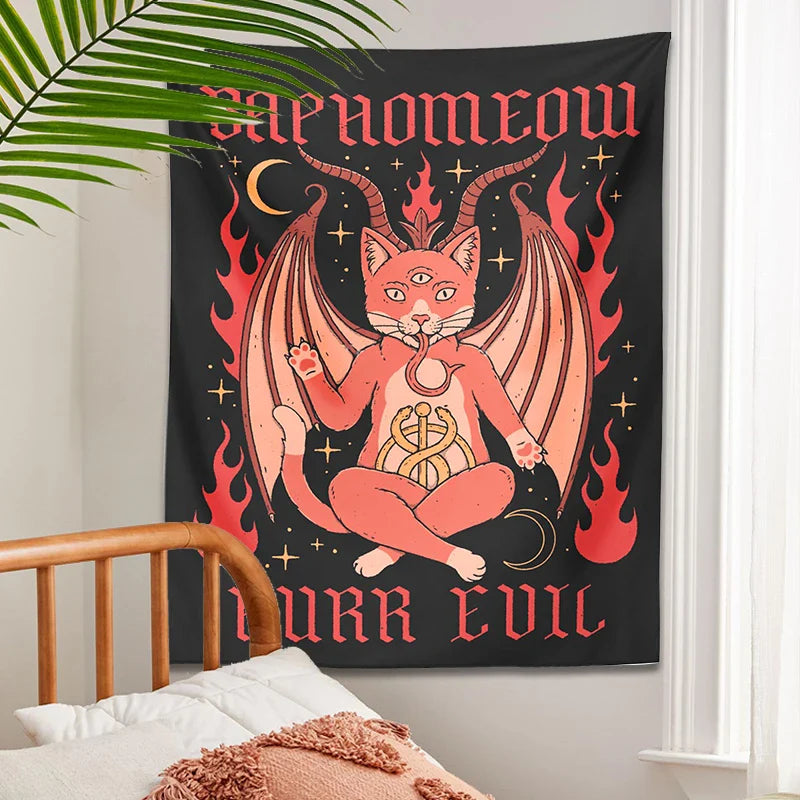 Afralia™ Cat Baphomeow Tapestry: Boho Witchcraft Moon Star Decor for Home & Dorm Room