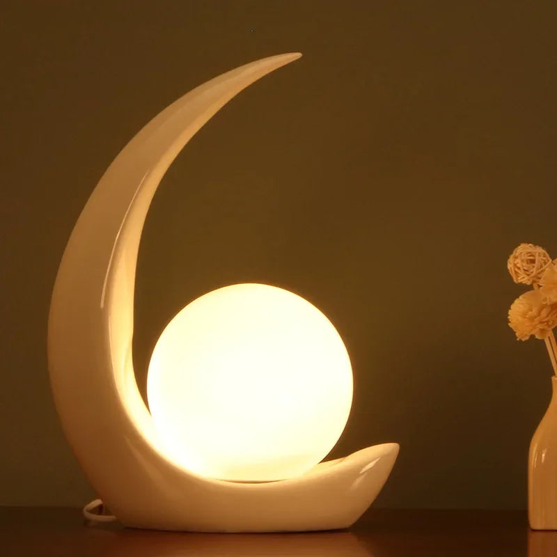 Afralia™ Moon Resin Bedside Lamp: Modern, Simple, Personality, Study Desk, Living Room Decoration