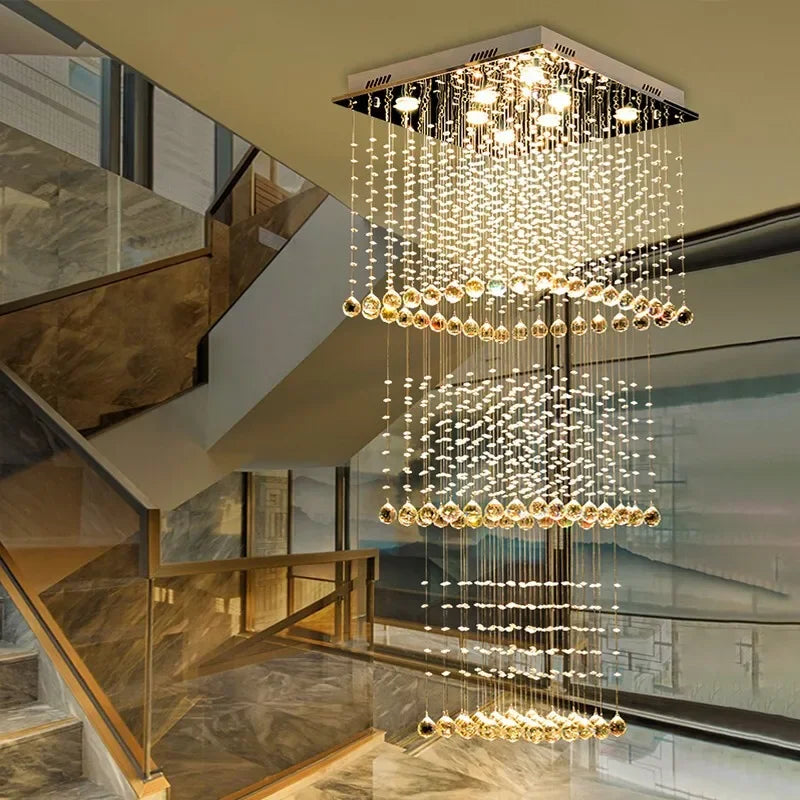 Afralia™ Teardrop Crystal Stairwell Chandelier | Luxury Long Stair Pendant Light