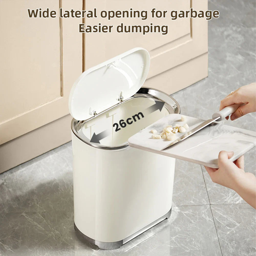 Afralia™ Light Luxury Bathroom Trash Can with Lid for Kitchen, Living Room - Waterproof Narrow Waste Bin