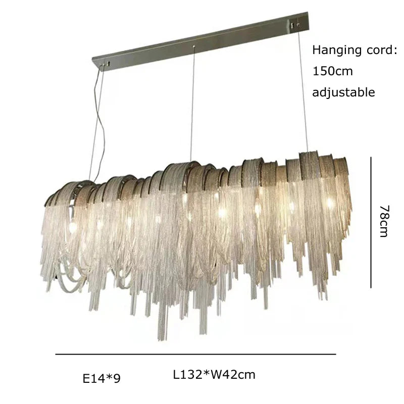 Afralia™ Aluminum Chain Pendant Lights Postmodern Tassel Hanging Lamp for Dining Table